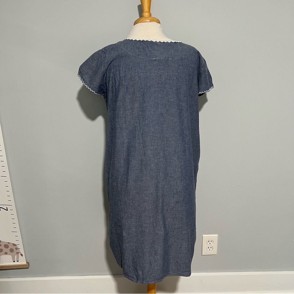 Abrazo Blue Mariano Chambray White Embroidery Shift Dress Size L - Picture 3 of 13